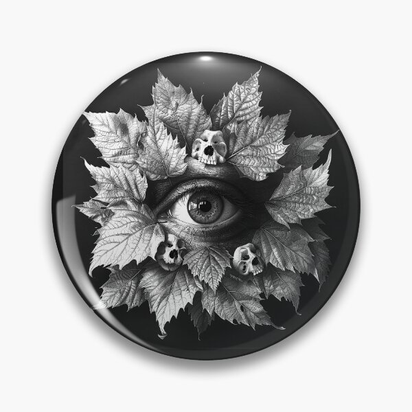 Item preview, Surreal Eye with Leaves and Skulls Gothic Black and White Art Design designed and sold by inkoutninja.