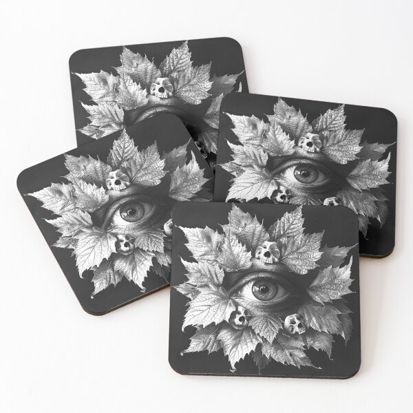 Item preview, Surreal Eye with Leaves and Skulls Gothic Black and White Art Design designed and sold by inkoutninja.