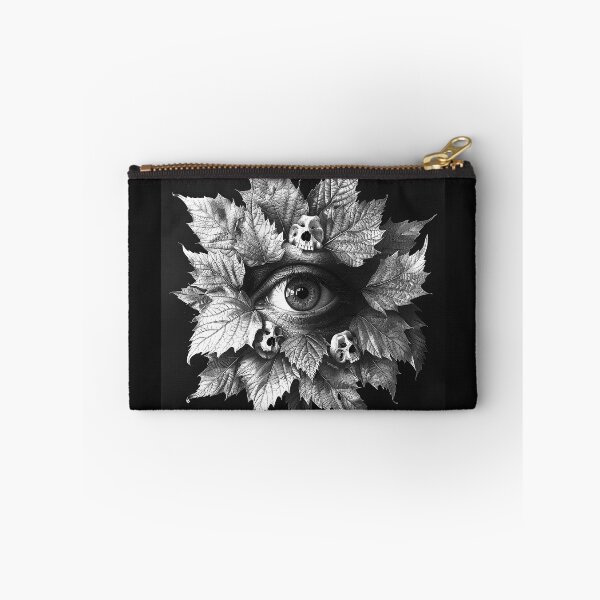 Item preview, Surreal Eye with Leaves and Skulls Gothic Black and White Art Design designed and sold by inkoutninja.