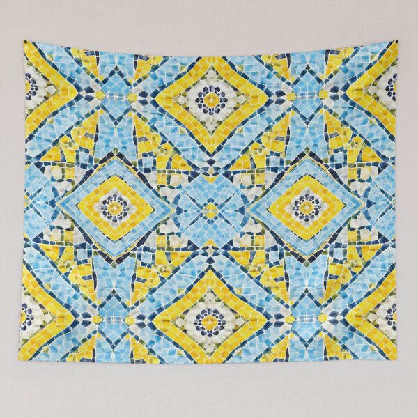 Item preview, Vibrant Yellow and Sky Blue Mosaic Pattern designed and sold by zenjiinspired.