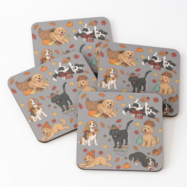 Item preview, Thanksgiving Dogs Cute Autumn Puppies Fall Cornucopia Pumpkin Cartoon Set designed and sold by Elite Wall Art.