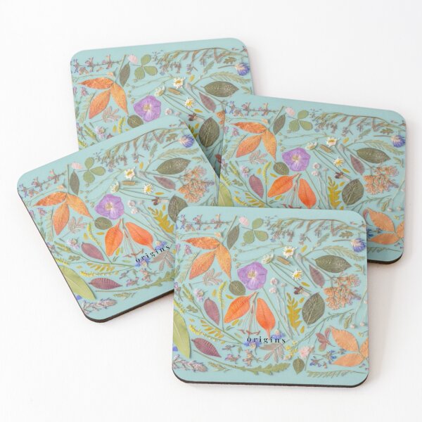 Item preview, Pressed Botanical Herbarium Flatlay - Turquoise & Orange Cottagecore Wildflowers designed and sold by ORIGINS LINES.