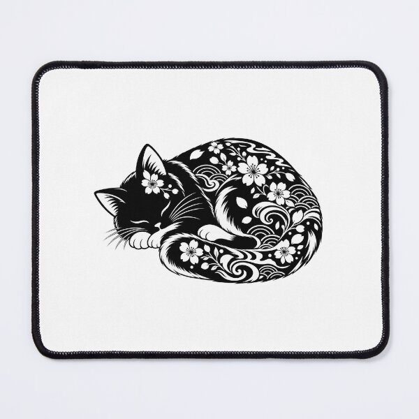 Item preview, Sleeping Cat Silhouette – Japanese Sakura Wave Art designed and sold by Daihuku2525.