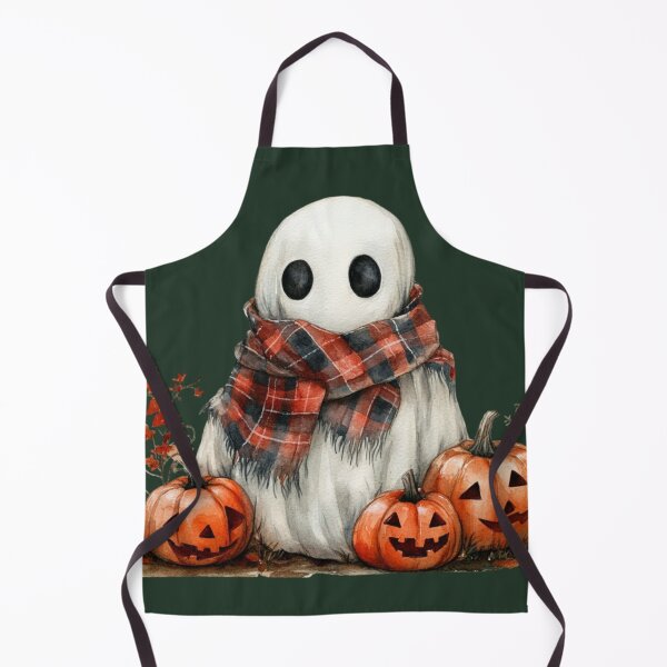 Aperçu de l'œuvre Fantôme Cozy avec Écharpe et Citrouilles Aquarelle Automne créée et vendue par NotasCreativa.