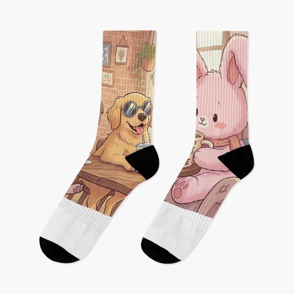 Item preview, Cozy Cafe Friends - Pink Bunny and Cool Dogs"  designed and sold by gutfeelgraphic.