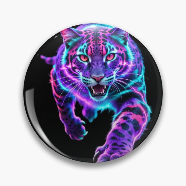 Item preview, Neon cyber panther lunging with glowing energy fiercely designed and sold by gutfeelgraphic.