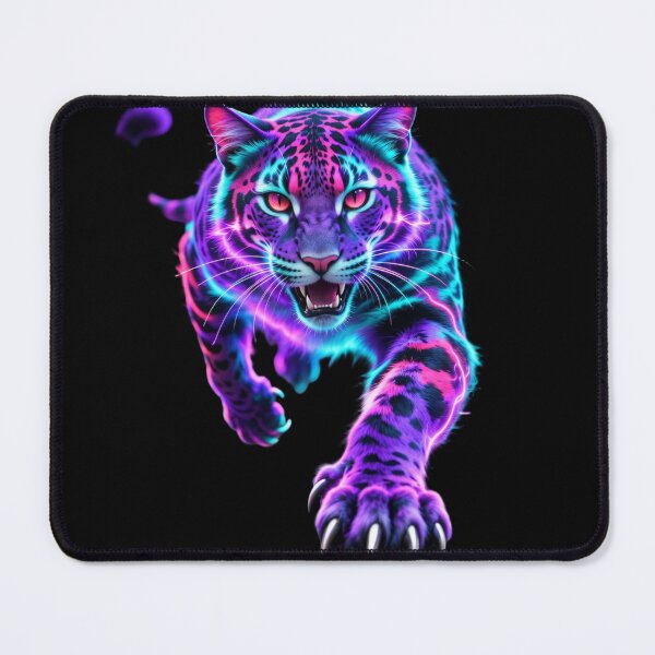 Item preview, Neon cyber panther lunging with glowing energy fiercely designed and sold by gutfeelgraphic.