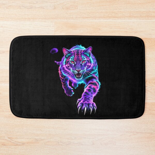 Item preview, Neon cyber panther lunging with glowing energy fiercely designed and sold by gutfeelgraphic.