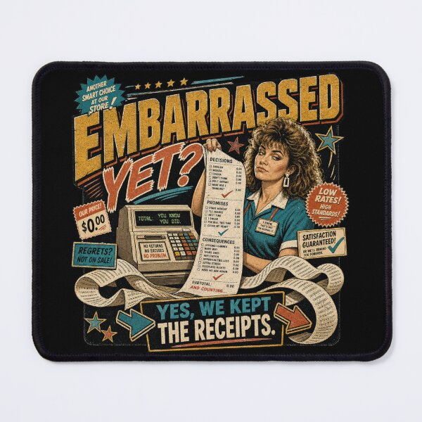 Item preview, Embarrassed Yet? Yes We Kept the Receipts – Sarcastic Satire designed and sold by The People’s Punchline.