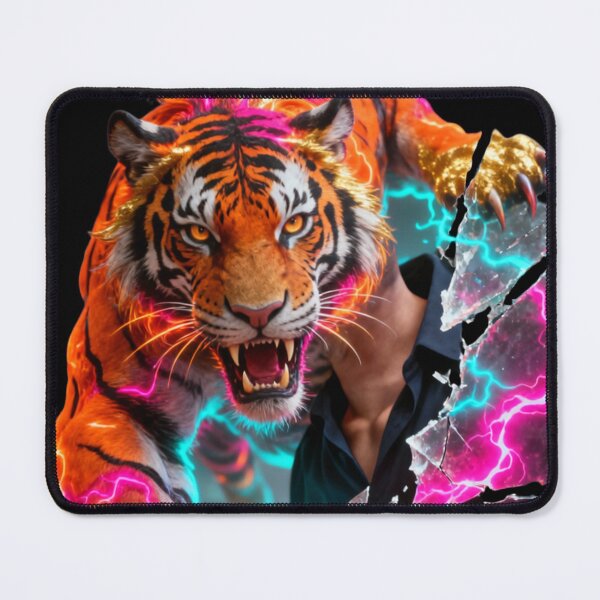 Item preview, Neon Cyber Tiger Bursting Through Dimensional Chaos Inferno designed and sold by gutfeelgraphic.