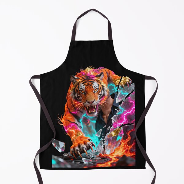 Item preview, Neon Cyber Tiger Bursting Through Dimensional Chaos Inferno designed and sold by gutfeelgraphic.