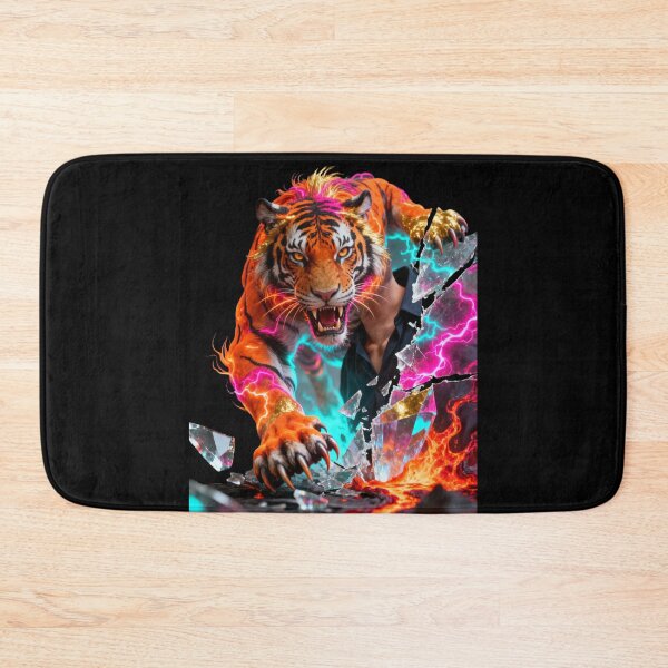 Item preview, Neon Cyber Tiger Bursting Through Dimensional Chaos Inferno designed and sold by gutfeelgraphic.