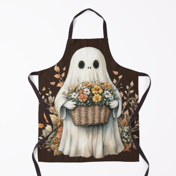 Aperçu de l'œuvre Fantôme Mignon avec Panier de Fleurs d'Automne Cottagecore créée et vendue par NotasCreativa.