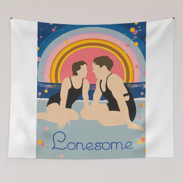 Item preview, Lonesome Love – Retro Rainbow Couple at the Beach designed and sold by halah bue.