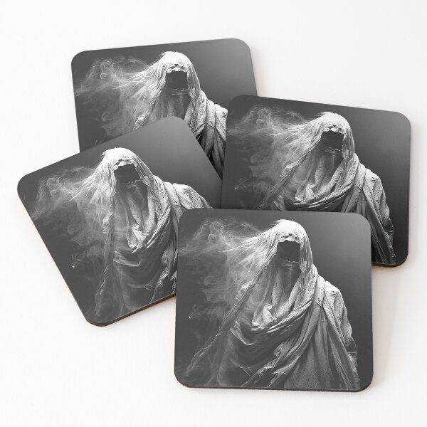Item preview, Faceless Hooded Wraith with Smoke Black and White Gothic Horror Art Design designed and sold by inkoutninja.