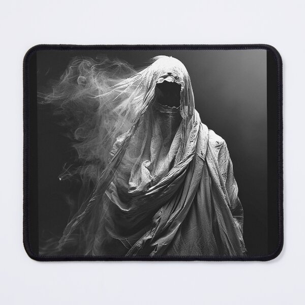 Item preview, Faceless Hooded Wraith with Smoke Black and White Gothic Horror Art Design designed and sold by inkoutninja.