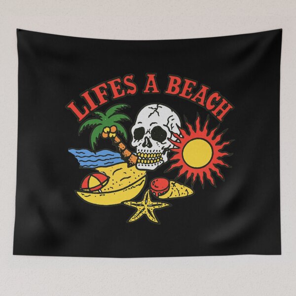 Item preview, Life's A Beach Skull Tattoo Design designed and sold by GrooveAndGlow.