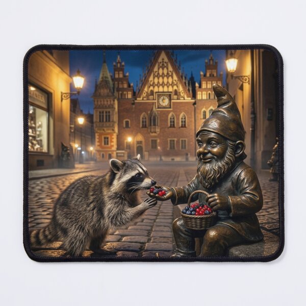 Item preview, Wroclaw Gnome With Raccoon – Bronze Garden Gnome Folk Art designed and sold by Purrfecta.