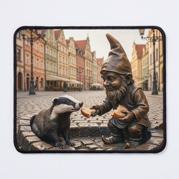 Item preview, Wroclaw Gnome With Badger – Bronze Garden Gnome Folk Art designed and sold by Purrfecta.