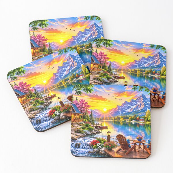 Item preview, Serene Mountain Lake Sunset Retreat designed and sold by New Wave Artworks & Odds &Ends.