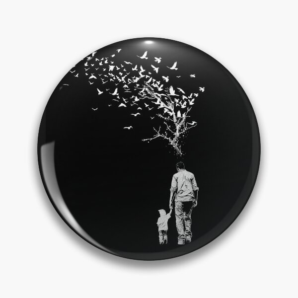Item preview, Father and Child Walking Together with Birds Black and White Family Journey Art designed and sold by inkoutninja.