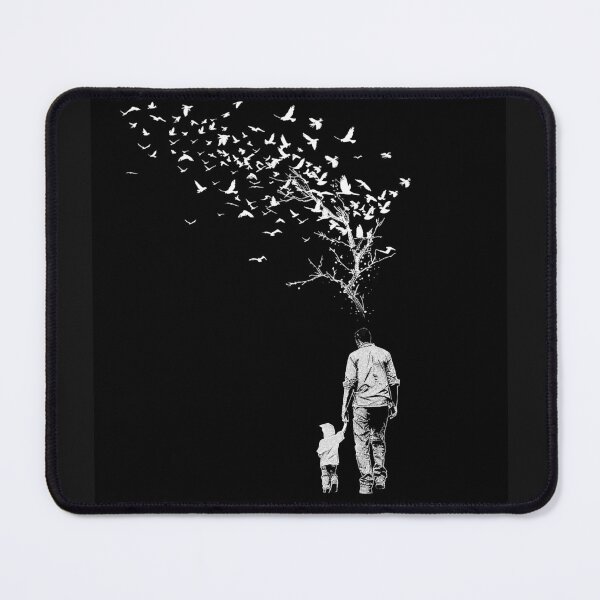 Item preview, Father and Child Walking Together with Birds Black and White Family Journey Art designed and sold by inkoutninja.