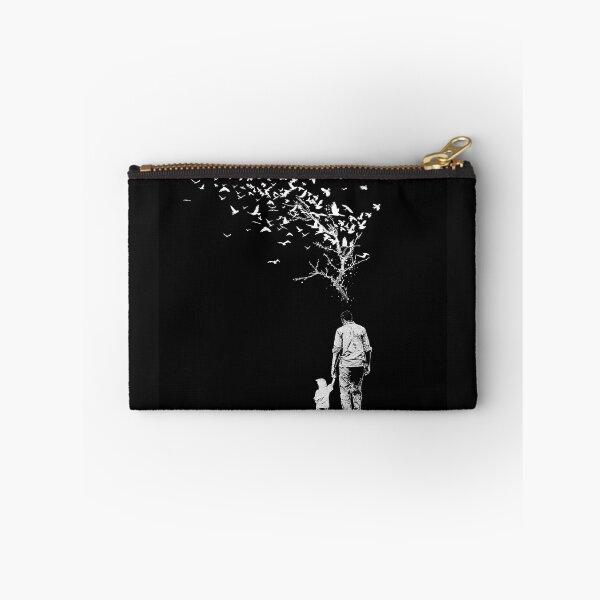 Item preview, Father and Child Walking Together with Birds Black and White Family Journey Art designed and sold by inkoutninja.