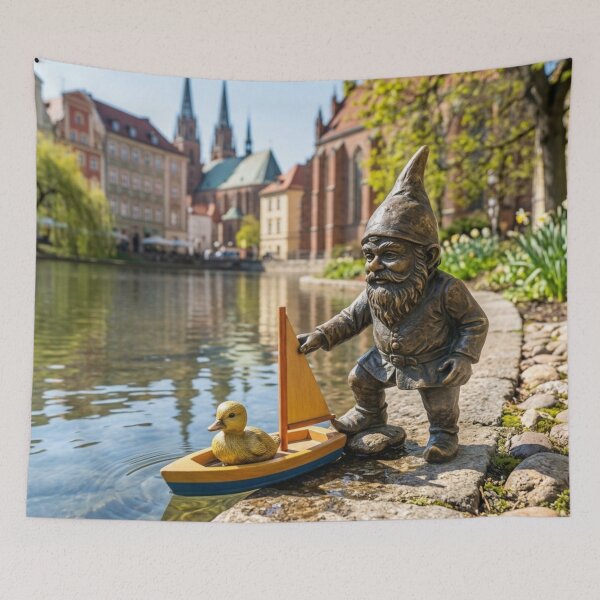 Item preview, Wroclaw Gnome With Duck – Bronze Garden Gnome Folk Art designed and sold by Purrfecta.