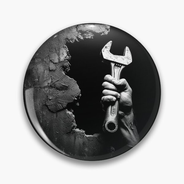 Item preview, Hand Holding Wrench Through Wall Black and White Mechanic Art Design designed and sold by inkoutninja.