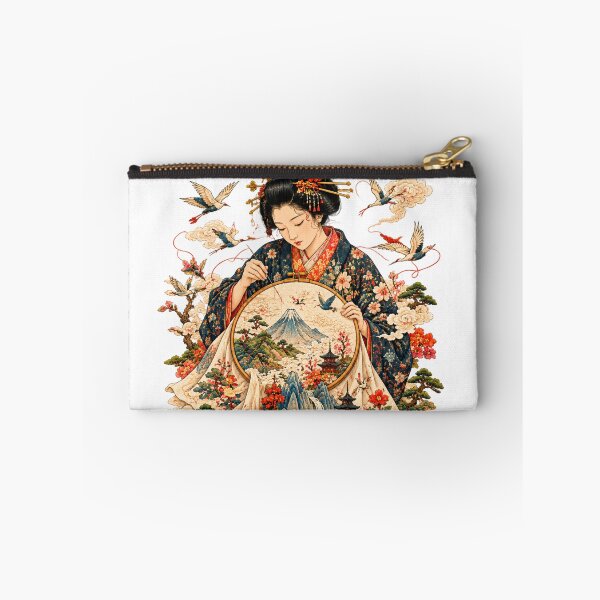 Item preview, Japanese Woman Embroidering a Landscape – Geisha, Sakura & Ukiyo-e Art designed and sold by Substance_life.