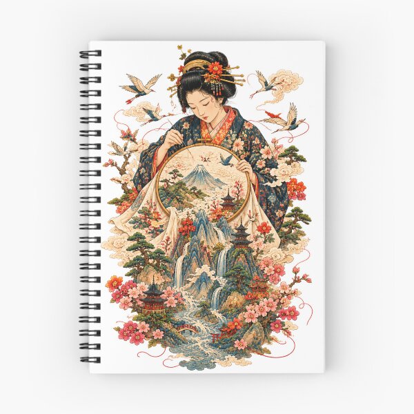 Item preview, Japanese Woman Embroidering a Landscape – Geisha, Sakura & Ukiyo-e Art designed and sold by Substance_life.