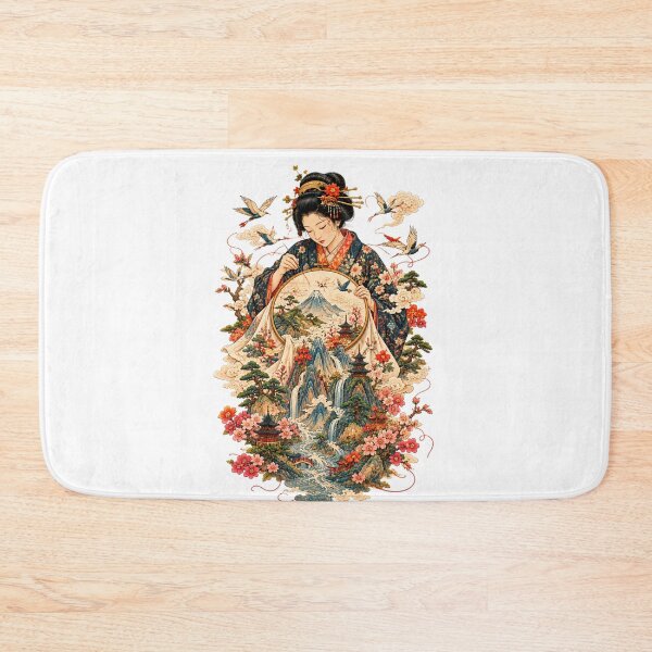Item preview, Japanese Woman Embroidering a Landscape – Geisha, Sakura & Ukiyo-e Art designed and sold by Substance_life.