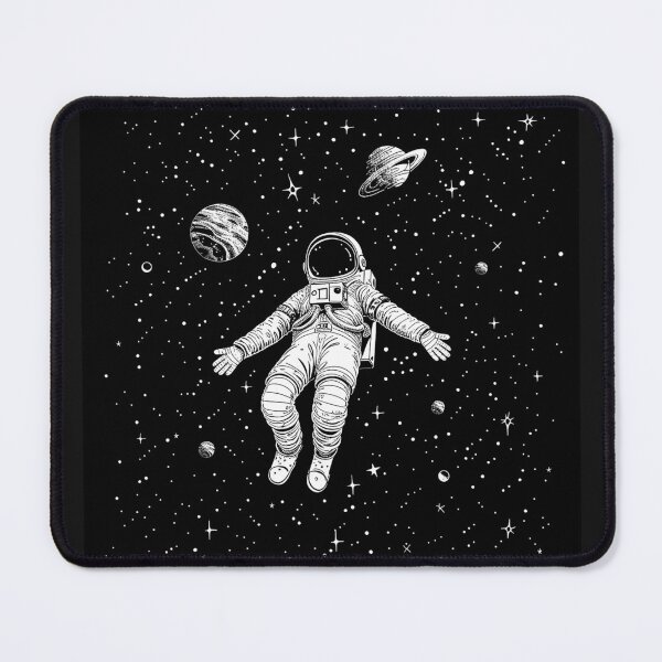 Item preview, Astronaut Floating Through Space with Planets and Stars Black and White Cosmic Art designed and sold by inkoutninja.