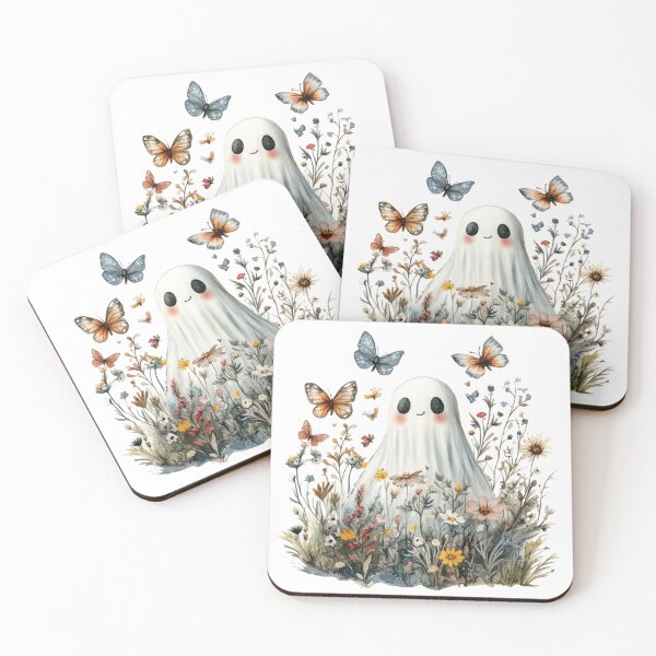 Item preview, Cute Cottagecore Ghost in Wildflower Meadow Watercolor Art designed and sold by NotasCreativa.