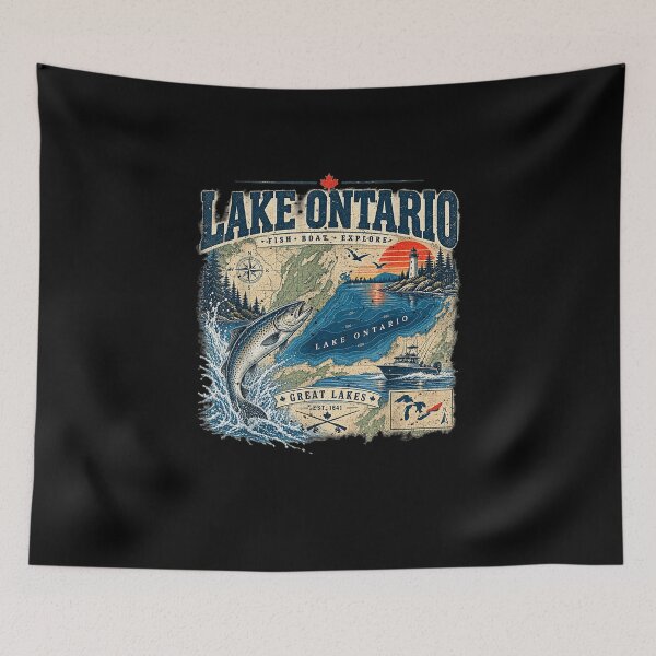 Item preview, Lake Ontario Vintage Fishing Great Lakes Design designed and sold by Abigaildixon92.