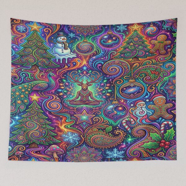 Item preview, Vibrant Psychedelic Christmas Seamless Interlocking Tapestry designed and sold by Solomon-Ent-144.