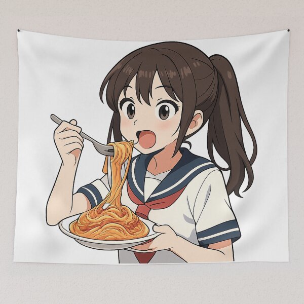 Item preview, Anime Schoolgirl Eating Spaghetti designed and sold by Vision Crafted.