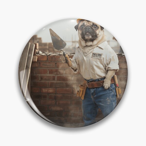Item preview, Funny Pug Construction Worker Building Brick Wall designed and sold by CaldWinslyQA.