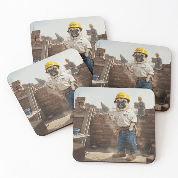 Item preview, Funny Pug Construction Worker Building Brick Wall designed and sold by CaldWinslyQA.