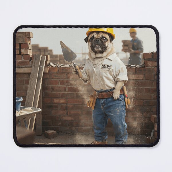 Item preview, Funny Pug Construction Worker Building Brick Wall designed and sold by CaldWinslyQA.