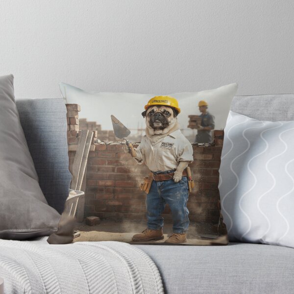 Item preview, Funny Pug Construction Worker Building Brick Wall designed and sold by CaldWinslyQA.