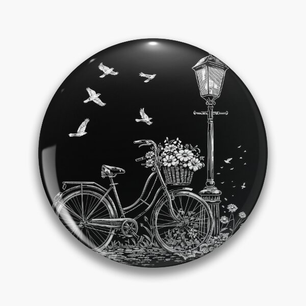 Item preview, Vintage Bicycle with Flower Basket and Street Lamp Black and White Art Design designed and sold by inkoutninja.
