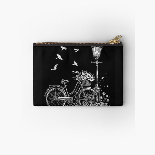 Item preview, Vintage Bicycle with Flower Basket and Street Lamp Black and White Art Design designed and sold by inkoutninja.