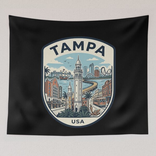 Item preview, Vintage Tampa Florida Travel Badge Illustration designed and sold by k3rstman1.