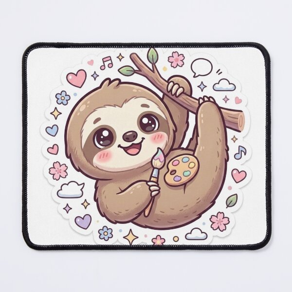 Item preview, Cute Kawaii Artist Sloth Sticker – Anime Style Chibi Sloth Decor designed and sold by Chipkooo.