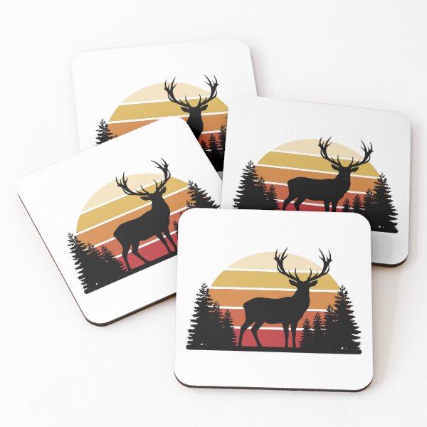 Item preview, Retro Deer Silhouette Forest Mountains Vintage Sunset Art designed and sold by pattman.