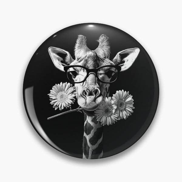 Item preview, Funny Giraffe with Glasses and Daisies Black and White Floral Animal Art Design designed and sold by inkoutninja.