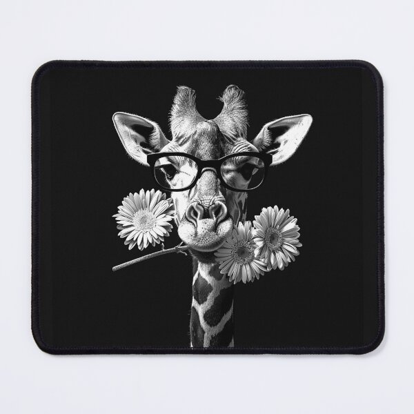 Item preview, Funny Giraffe with Glasses and Daisies Black and White Floral Animal Art Design designed and sold by inkoutninja.