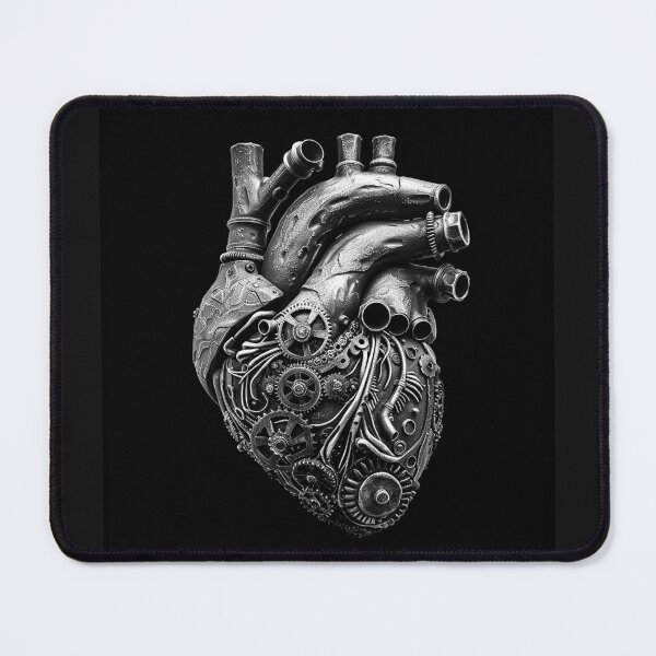 Item preview, Steampunk Mechanical Heart with Gears Black and White Biomechanical Anatomy Art designed and sold by inkoutninja.