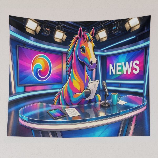Item preview, Cool Rainbow Horse News Anchor in TV Studio Pop Art - Tugy designed and sold by Breezes-of-Ida.